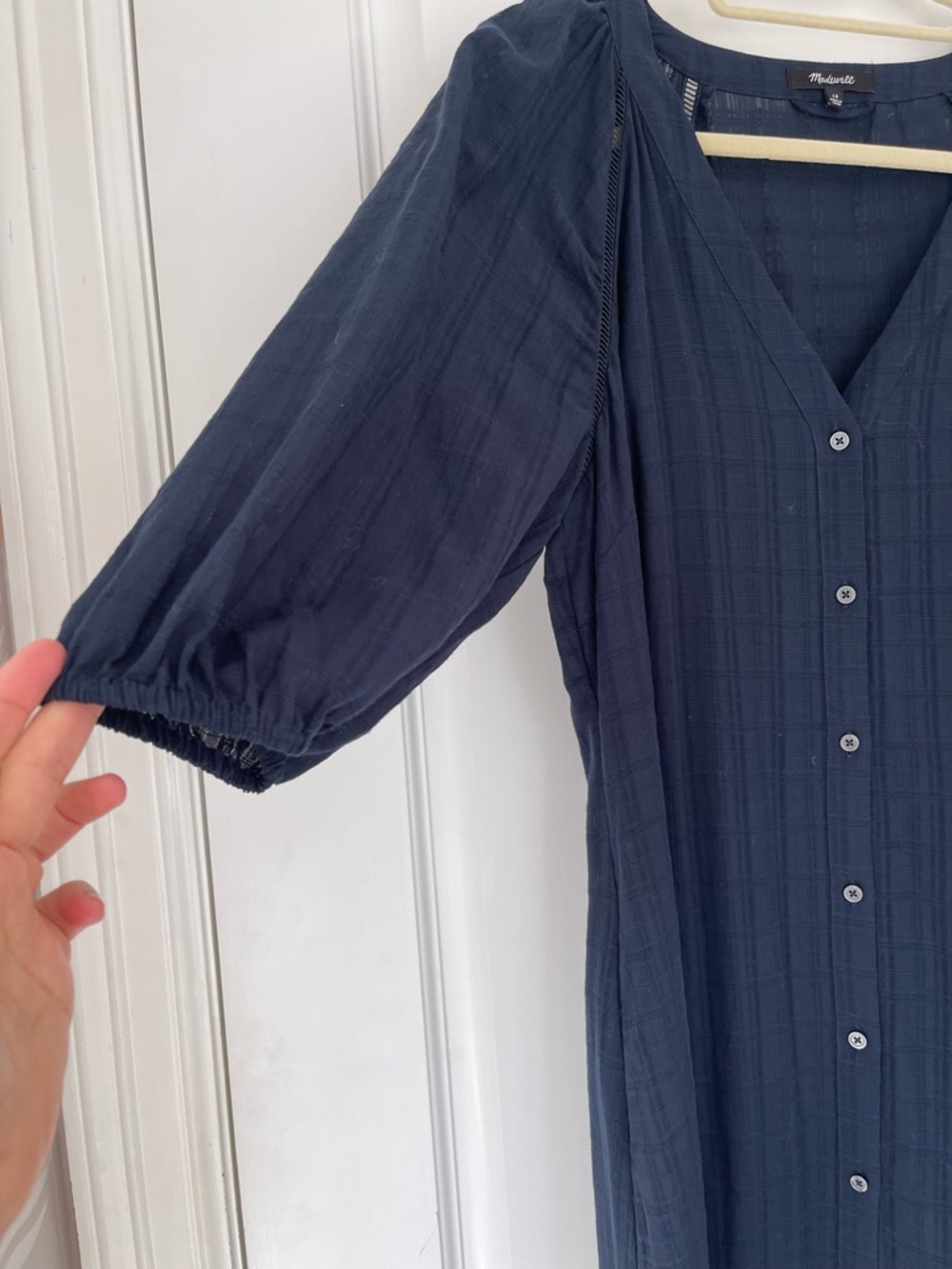 Madewell Midi | Maxi Prairie Dress, 100% Cotton Navy Windowpane, Size 8-10 - Picture 6 of 16